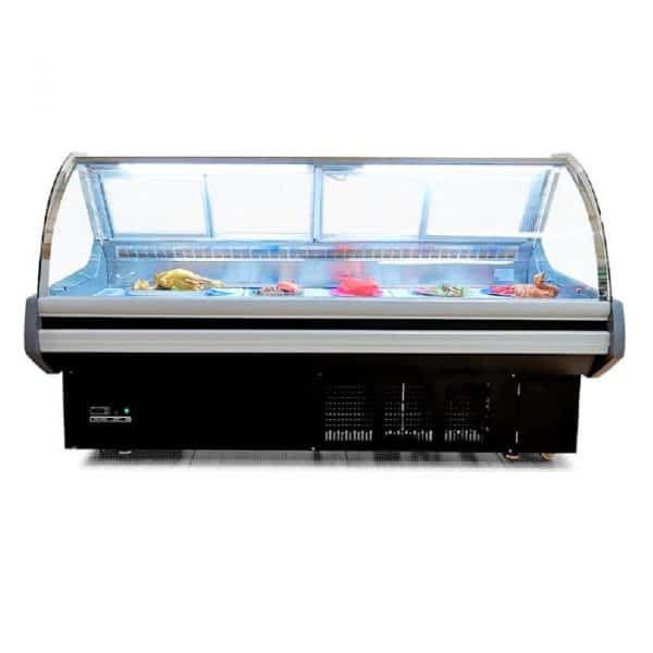 VITRINA CARNICERIA CON RESERVA. CRISTAL CURVO - 5 MEDIDAS A ELEGIR frontal